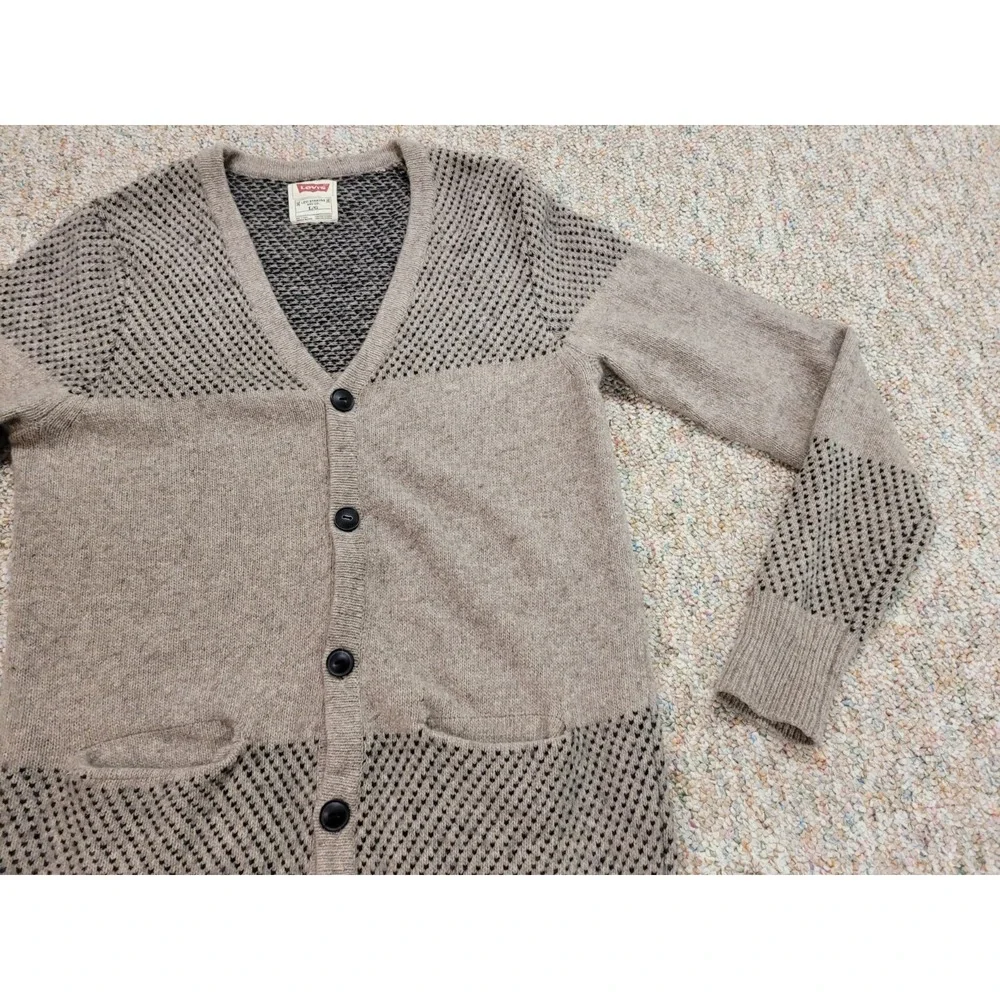 Levis Sweater Mens Large Oatmeal Lambs Wool Blend Button Up Cardigan Cabin Lodge